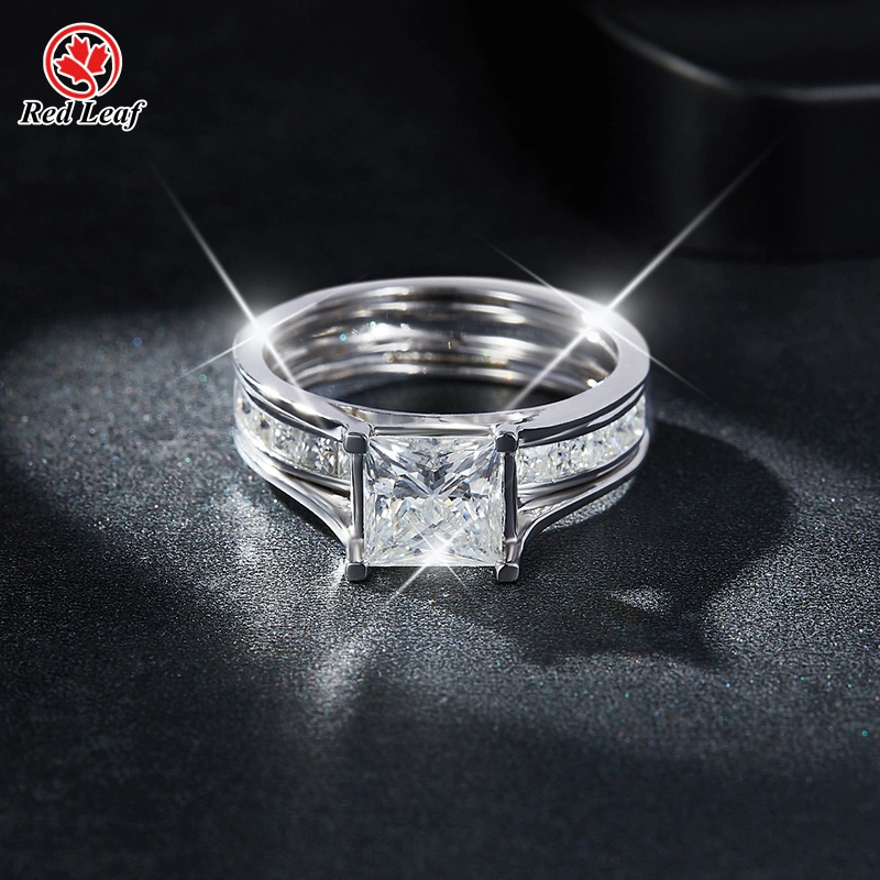 925 Sliver 10K 14K 18K White Gold 1.5CT Princess Cut Moissanite Engagement Ring -Redleaf 1