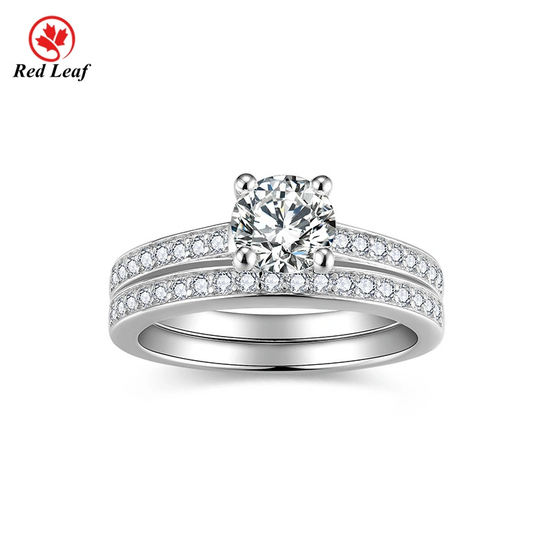 925 Sliver 10K 14K 18K White Gold 0.8ct Round Cut Moissanite Ring Set -Redleaf 1