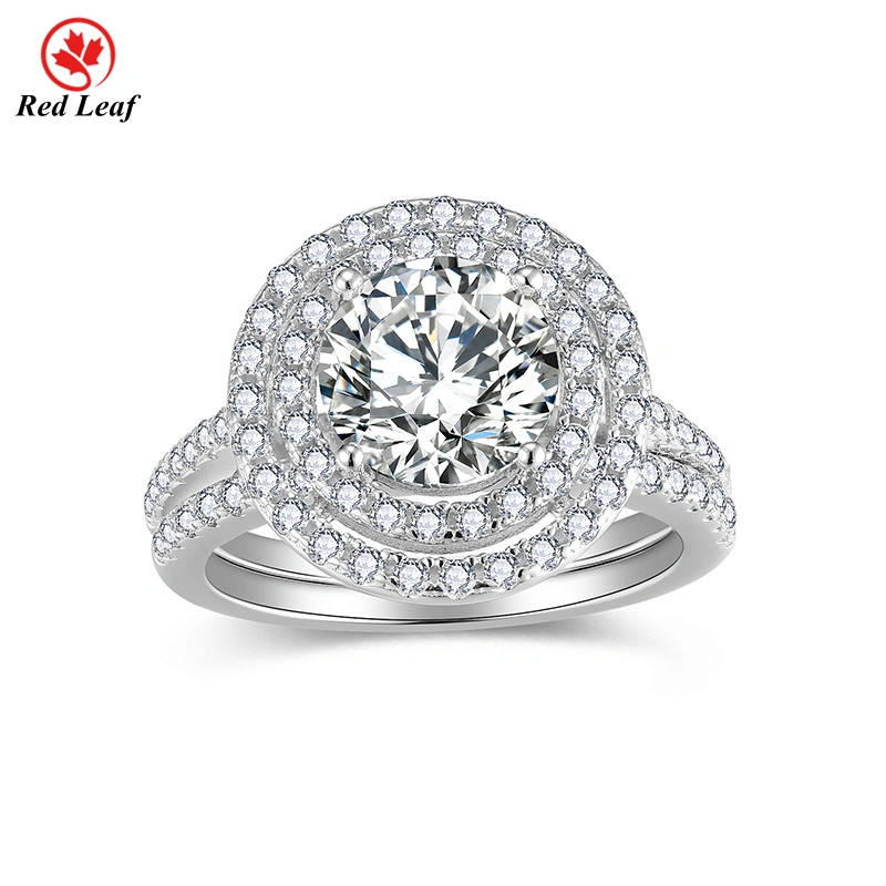 925 Sliver 10K 14K White Gold 2ct Round Cut Moissanite Halo Petite Pave Engagement Ring -Redleaf 1