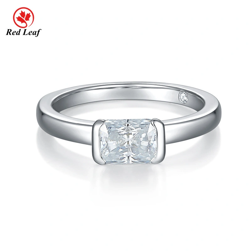 Anillo de bodas de moissanita de corte radiante de 1 quilate en plata 925, oro blanco de 10 quilates y 14 quilates - Redleaf 1
