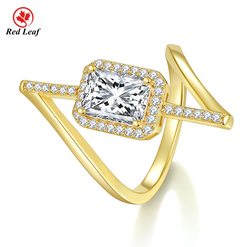Anillo de compromiso personalizado con moissanita de 2 quilates en plata 925 con corte radiante y oro de 10 quilates y 14 quilates - Redleaf 1