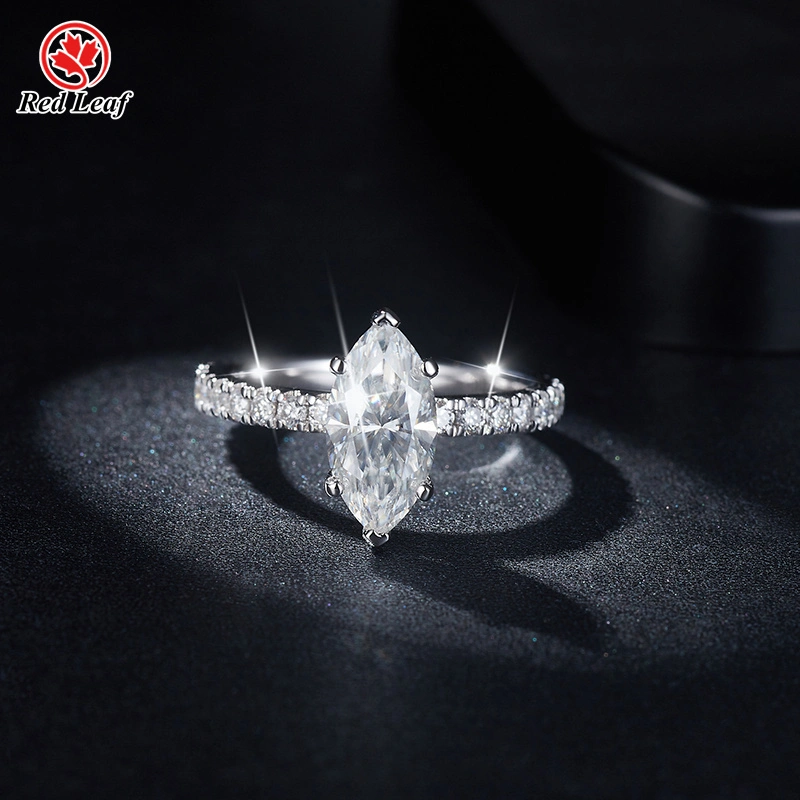 Anillo de compromiso de moissanita de talla marquesa de 2,0 ct en oro blanco de 10 quilates, 14 quilates y 18 quilates en plata 925 - Redleaf Jewelry 1