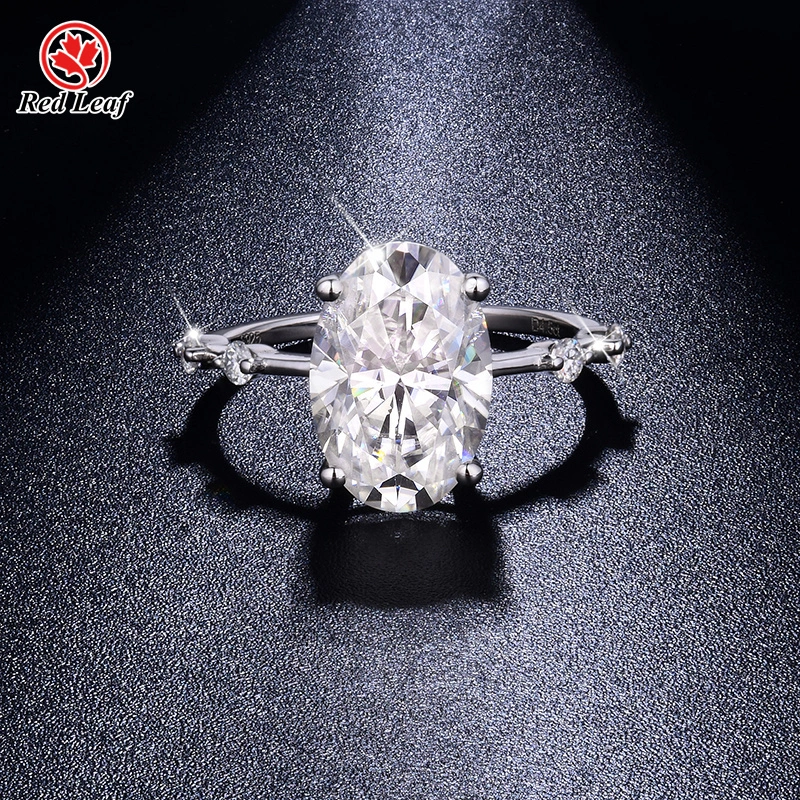 Anillo de compromiso de moissanita de corte ovalado de 4,5 ct en plata 925, oro blanco de 10 quilates, 14 quilates y 18 quilates - Redleaf 1