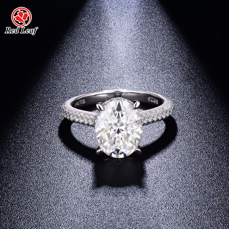 Anillo solitario de moissanita de corte ovalado de 2,5 ct en plata 925 y oro blanco de 10 quilates, 14 quilates y 18 quilates - Redleaf 1