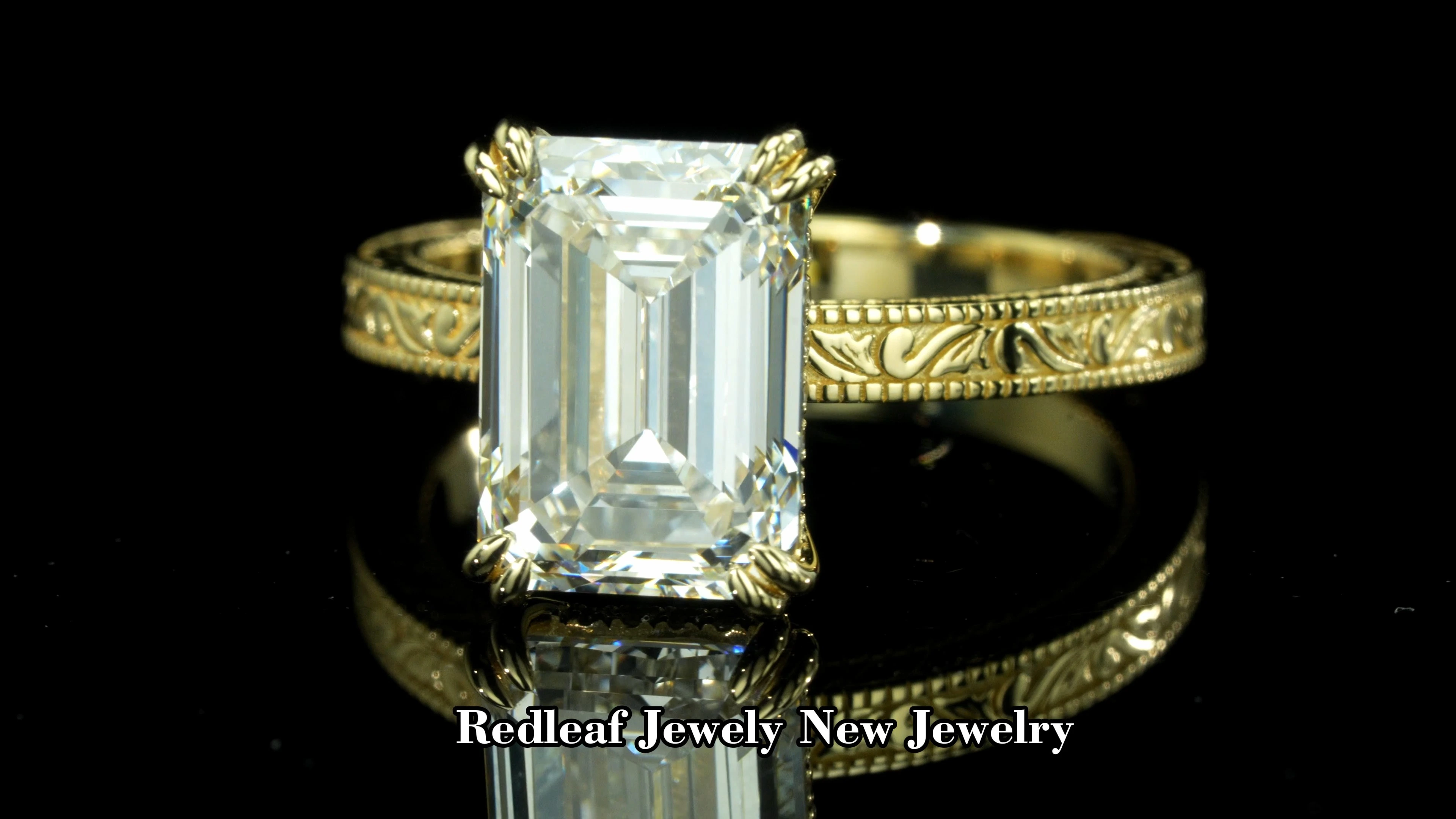 Redleaf Custom 10K 14K 18K Gold Emerald Cut 5CT E VVS2 Engagement Ring CVD Lab Grown Diamond Wedding Ring IGI Certified 1