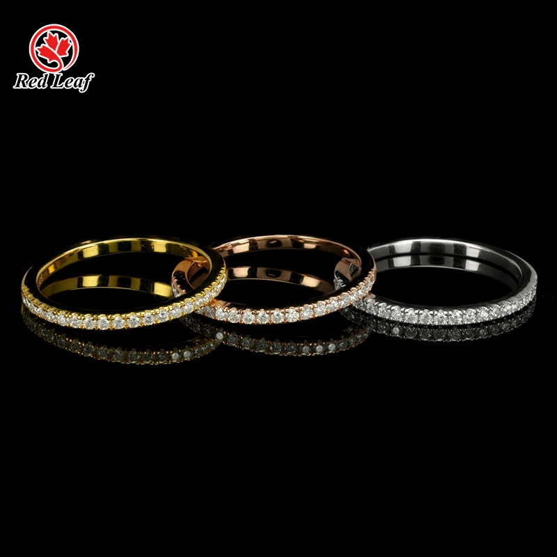 Juego de anillos de boda con moissanita de corte redondo, plata 925, oro blanco de 10K, 14K y 18K, certificado GRA - Redleaf 1