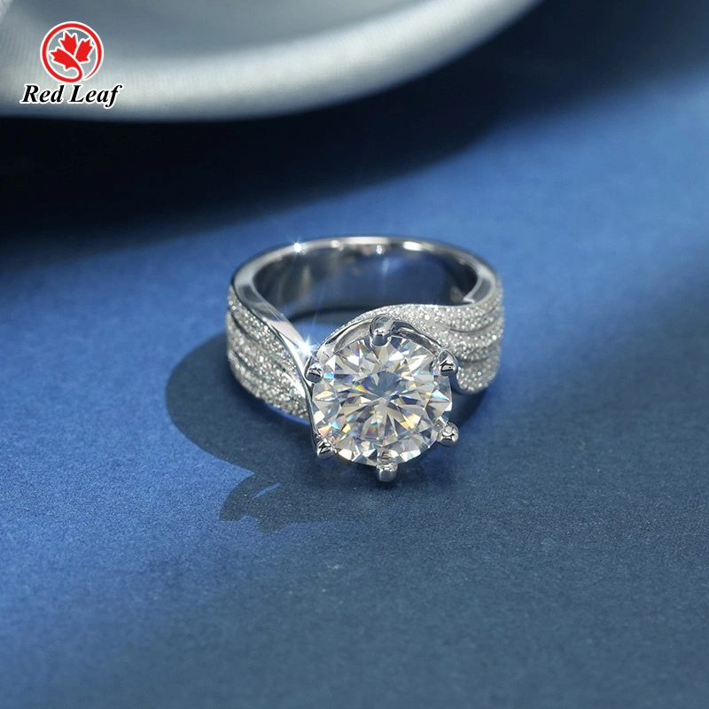 Anillo de compromiso con moissanita de corte redondo de 5 quilates en plata 925, oro blanco de 10 quilates, 14 quilates y 18 quilates, certificado GRA - Redleaf 1