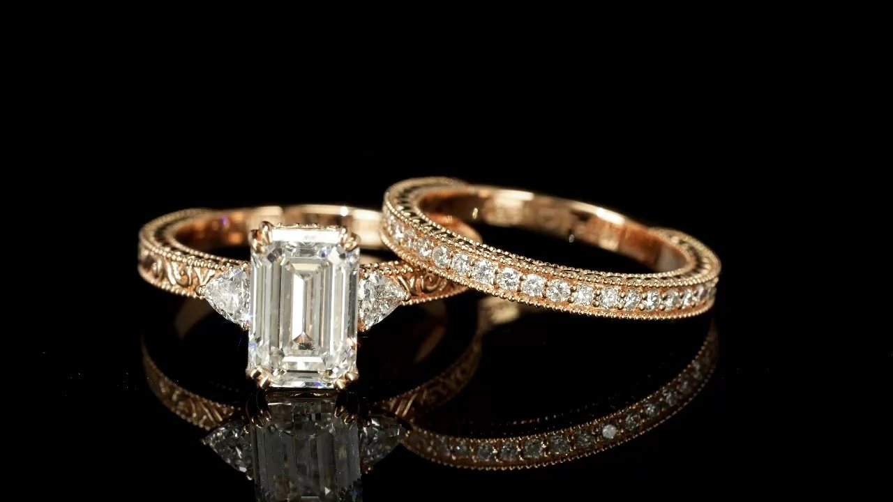 Redleaf 10K 14K 18K Gold Ring Sets Emerald Cut DEF VVS 1CT 2CT 3CT With IGI Reports Lab Grown Diamond Engagement Wedding Ring 1