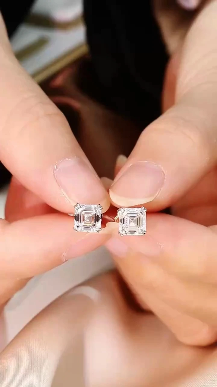 Redleaf Asscher Cut 1.5CT E VVS2 10K 14K 18K Gold Earrings HPHT CVD Lab Grown Diamond Stud Earrings IGI Report 1