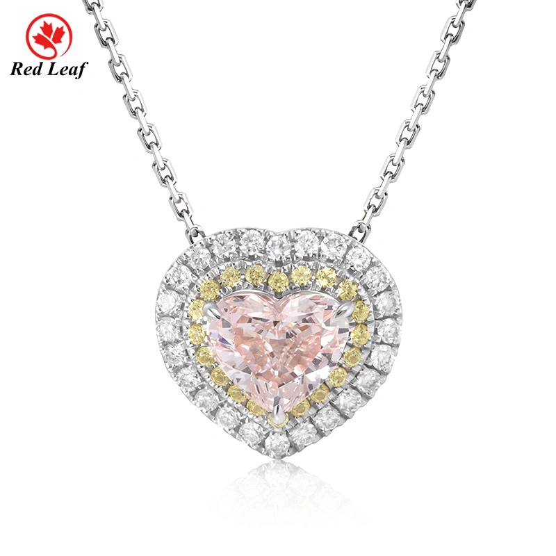 Redleaf IGI Certified Heart Cut Pink Lab Grown Diamond Necklace with 10K/14K/18K Gold 1
