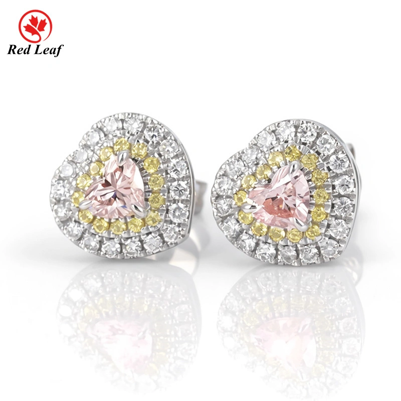 Redleaf 18k White Gold Lab Grown Diamond  Earring 5mm Heart Cut Pink Color Diamond Earring Fine Jewelry 1