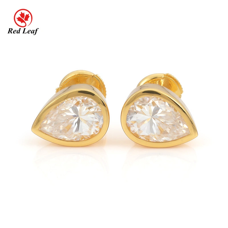 Redleaf Moissanite Diamond Earrings 925 Silver Gold Plating Pear Cut for Women 1