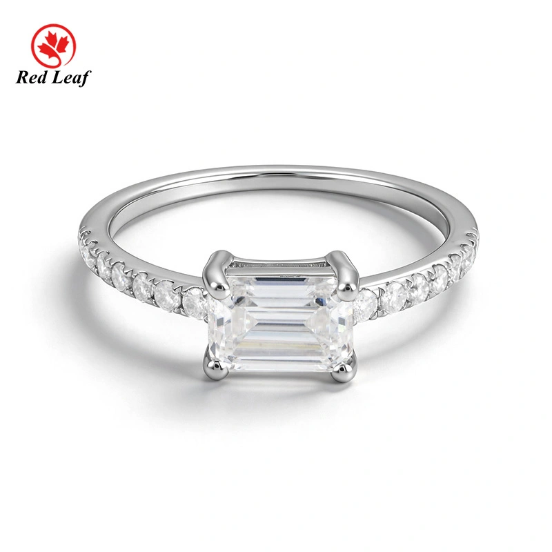 Anillo de compromiso clásico de moissanita Redleaf en plata 925 con talla radiante para mujer. 1