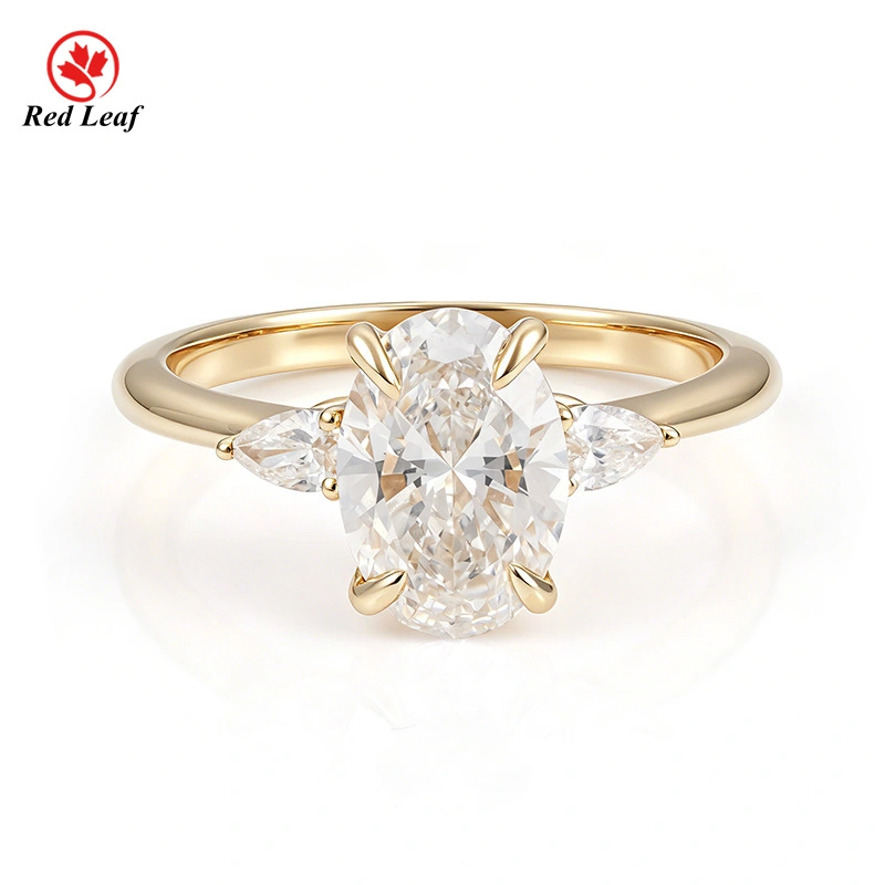 Redleaf Lab Grown Diamond Oval Cut E Color VVS2 Clarity 14K Yellow Gold for Women 1