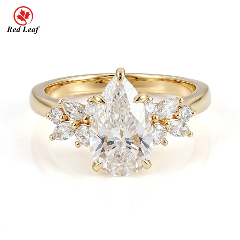 Redleaf 2.5ct Pear Cut Lab Grown Diamond Ring 10K/14K/18K Gold IGI Certified Marquise Side Stone Engagement Ring for Women 1