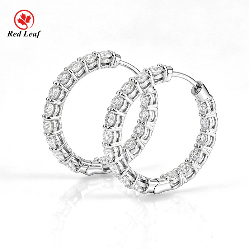 Redleaf Luxury Moissanite Hoop Earrings 925 Silver Round Brilliant Cut Certified for Women 1