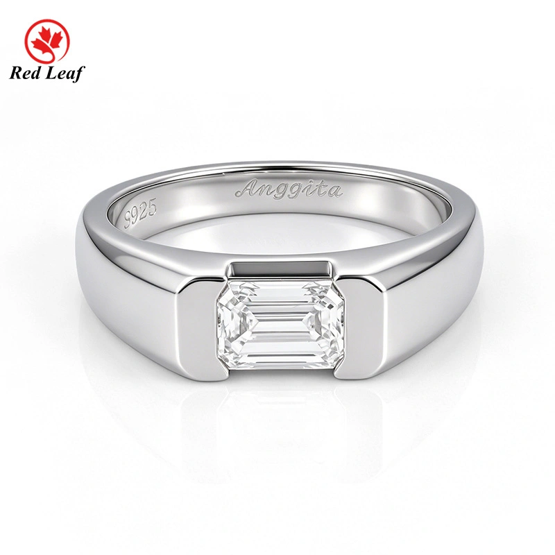 Anillo Redleaf con diamante cultivado en laboratorio, talla esmeralda, plata 925, piedras rellenas con certificación IGI. 1