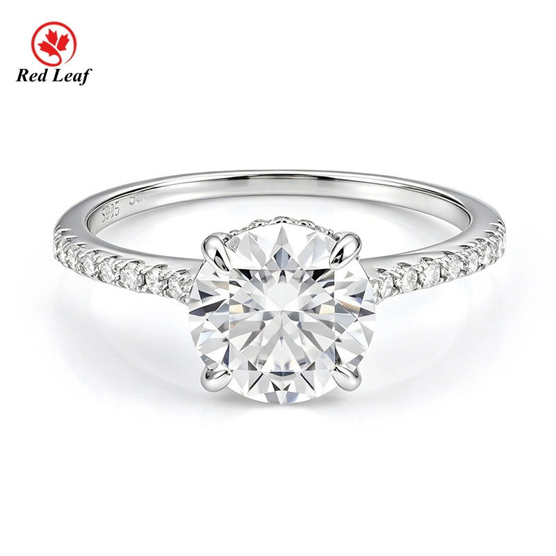 Anillo de compromiso de lujo Redleaf con moissanita, talla brillante redonda, plata 925, para mujer, certificado por terceros. 1