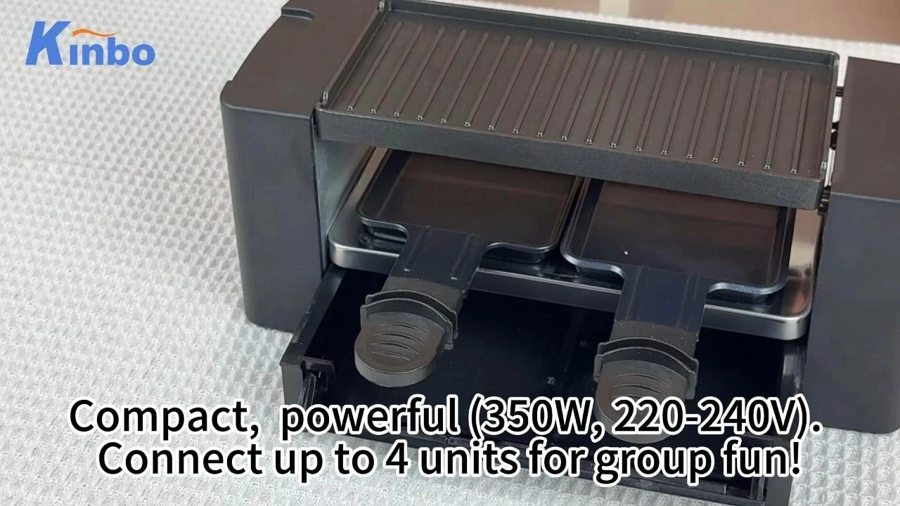 KINBO kB-8011 Elektrischer Raclette-Grill, rauchfreier Connect-Grill mit Aufbewahrungsschublade aus Kunststoff 1