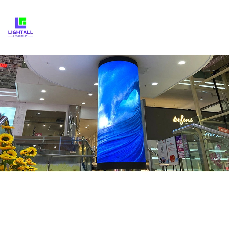 Painel de LED circular flexível cilíndrico personalizado 4K para painéis publicitários em ambientes internos, ideal para exposições e feiras. 1