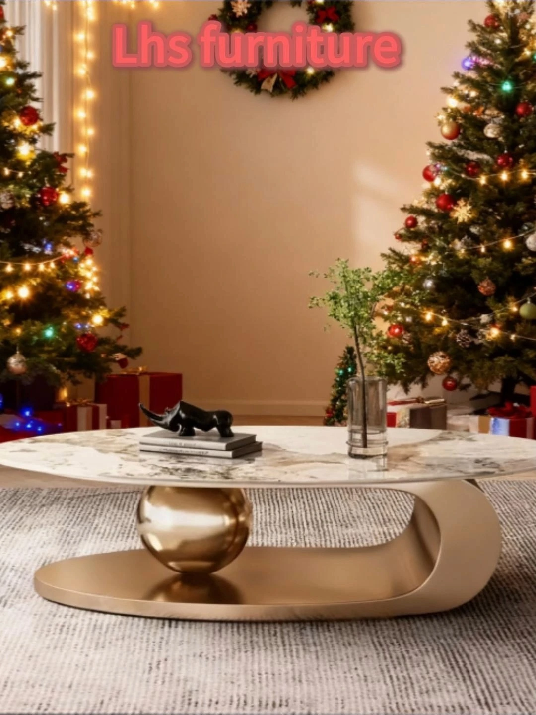 Mesa de centro moderna e criativa com padrão de água em vidro e mármore 1