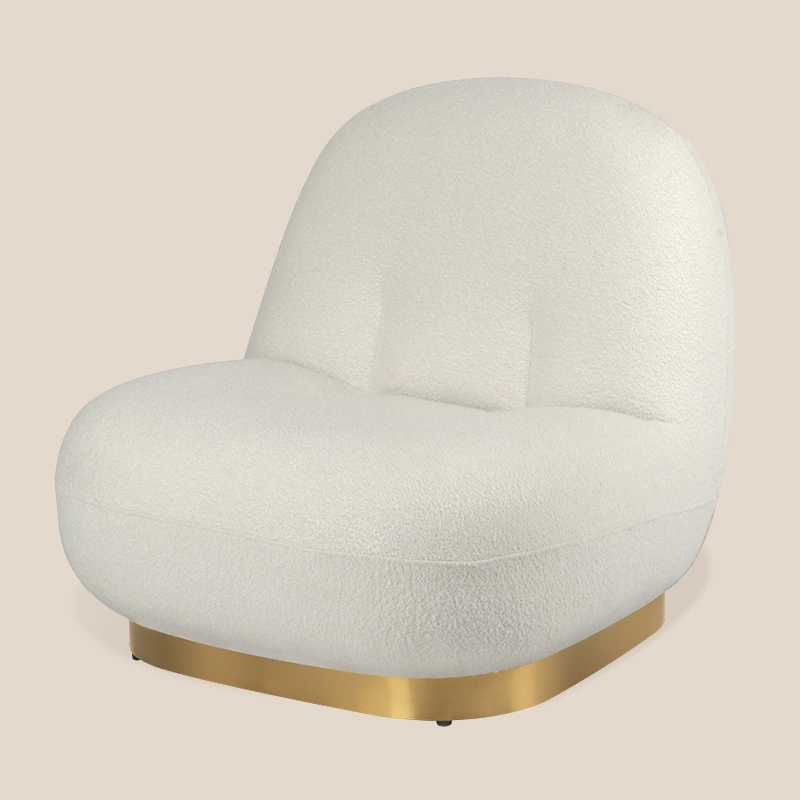Lyxig White Bouclé Relaxation Misirui Pacha Lounge Chair #M3156 med guldtrim 1