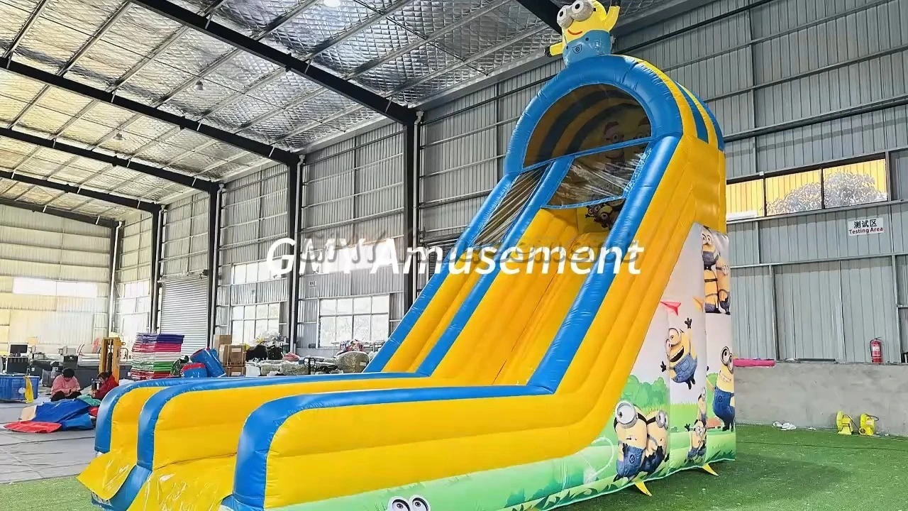 China Single Lane Dry Inflatable Slide Yellow Minions with Air Blower GMY Inflatables 1