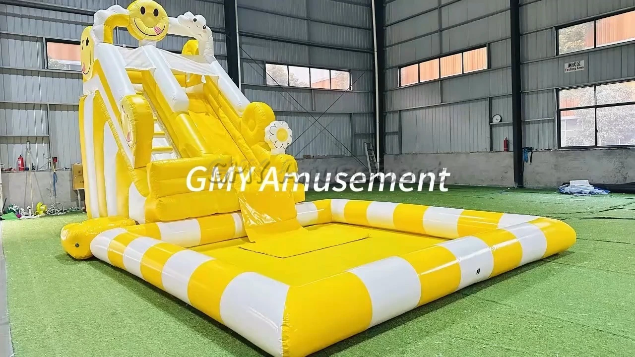Yellow Single Lane Waterslide Giant Water Inflatable Slide Swimming pool GMY Inflatables 1