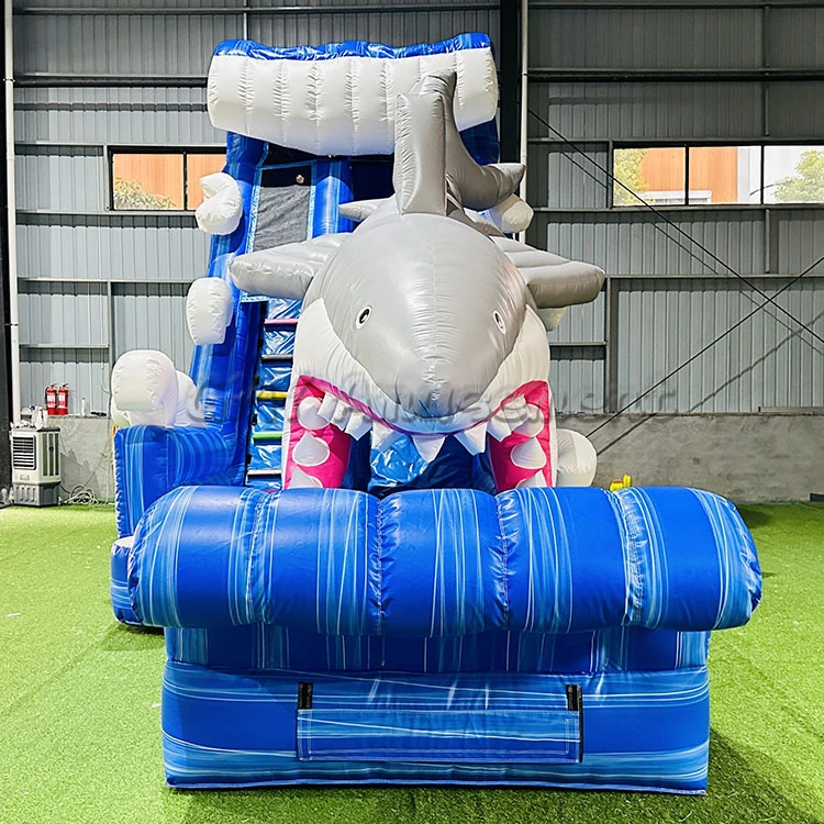 Large Children'S Blue Shark Inflatable Water Slide Castle With Swimming Pool GMY Inflatables 1