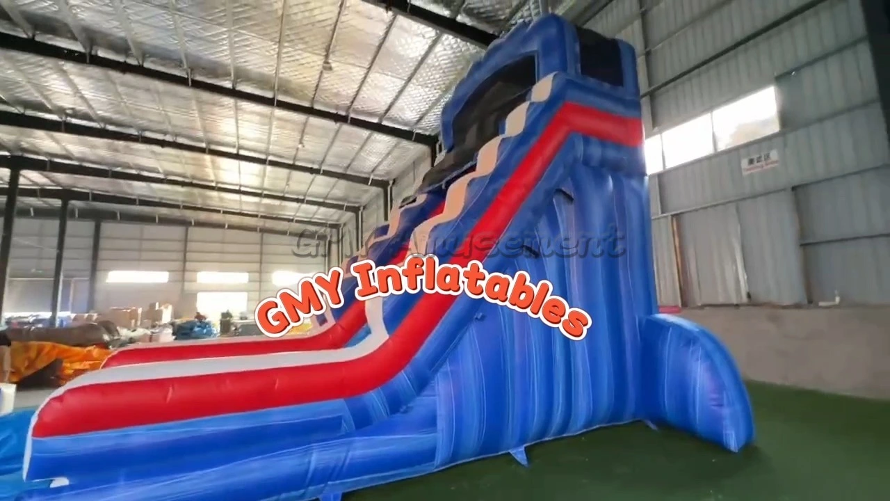 Blue Red White Pvc Water Slide Pool Commercial Inflatable Waterslide with Air Blower GMY Inflatables 1
