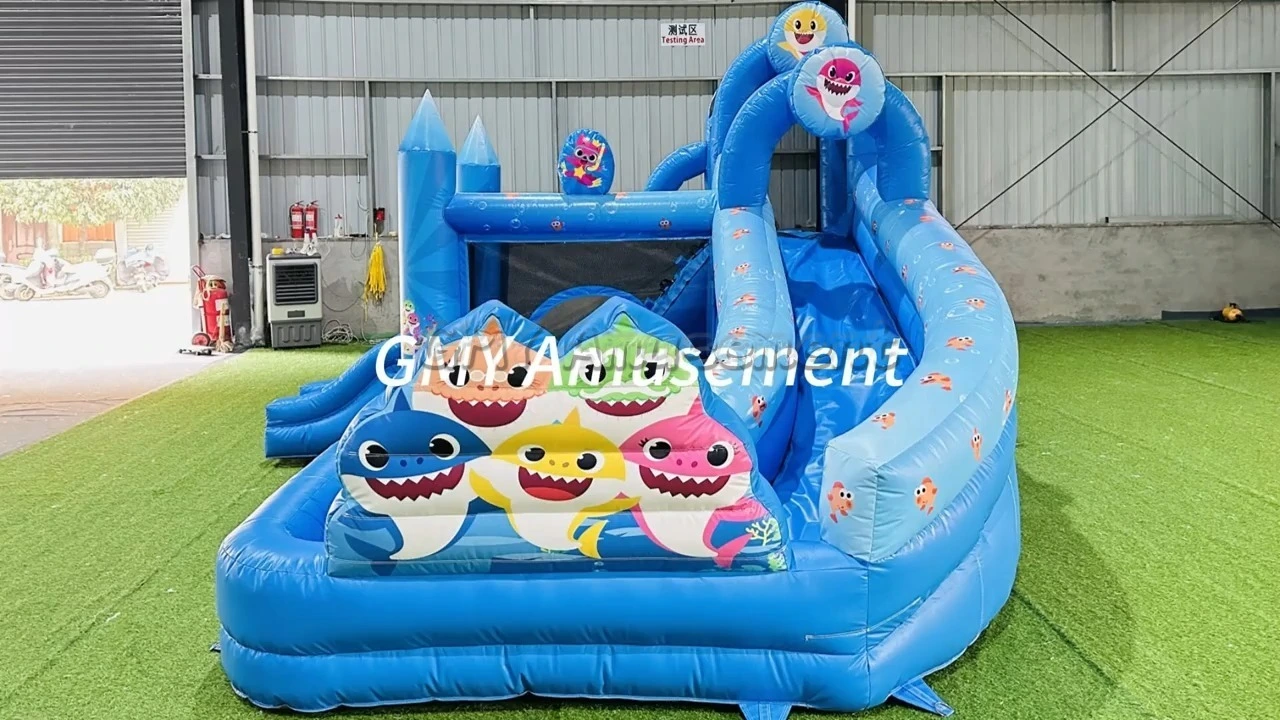 Kids Backyard Party Fun Splash Pool Water Slide Inflatable Shark Bounce House GMY Inflatables 1