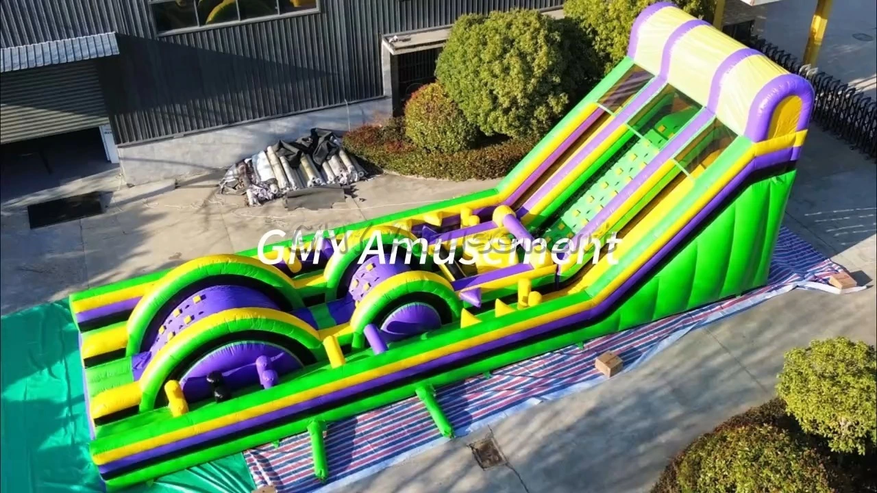 Green Yellow Purple Giant Double Slide Climb Inflatable Obstacle Course For Adults GMY Inflatables 1