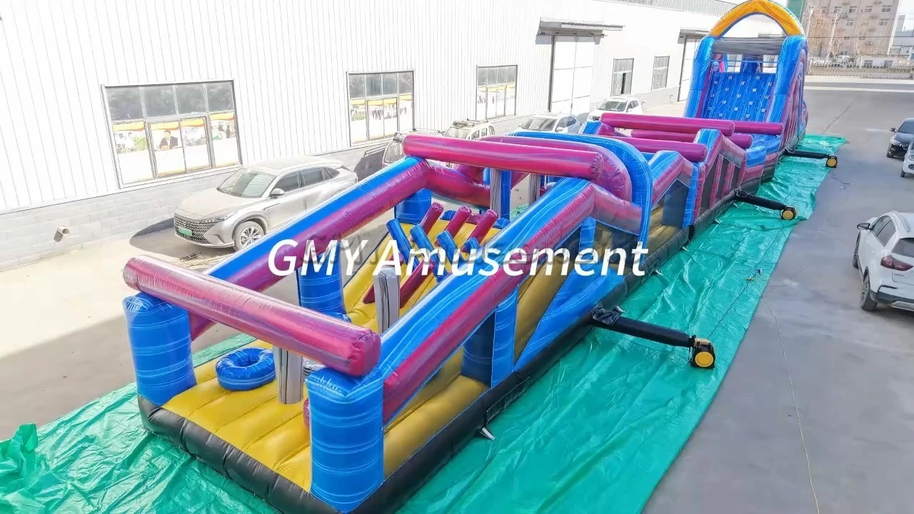 Giant Commercial Double Slide Run Challenge Adult Inflatable Obstacle Course GMY Inflatables 1