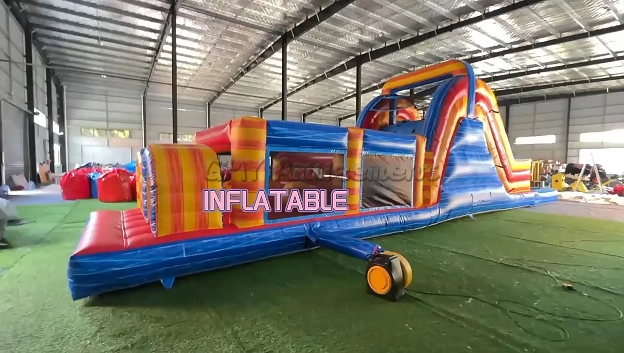 Commercial Pvc Slide Marble Bounce House Inflatable+Obstacle+Course+With+Pool GMY Inflatables 1