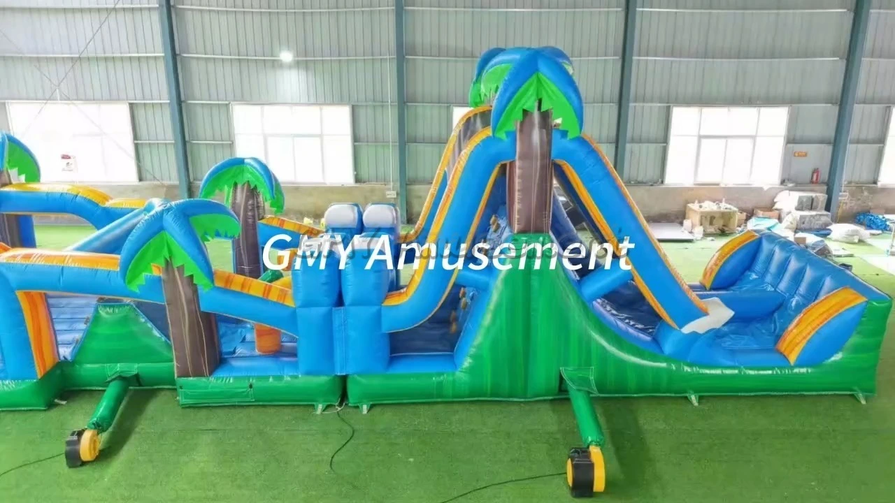 Blow Up Wet Dry Tropical Marble Bounce House Slide Inflatable Ninja Obstacle Course GMY Inflatables 1