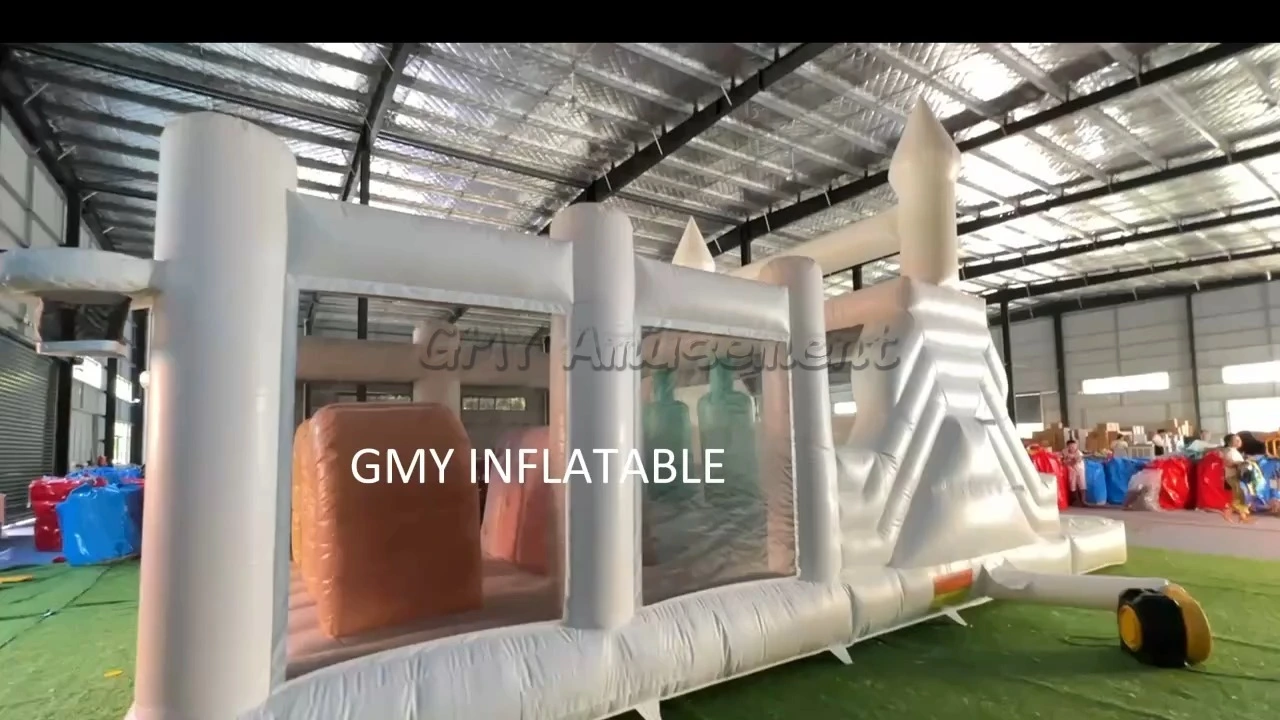 Bounce House Pastel Slide Combo Obstacle Course Inflatable White GMY Inflatables 1