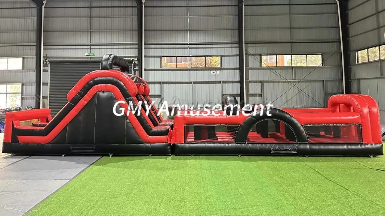 black red bounce house slide inflable game course giant inflatable obstacle race GMY Inflatables 1