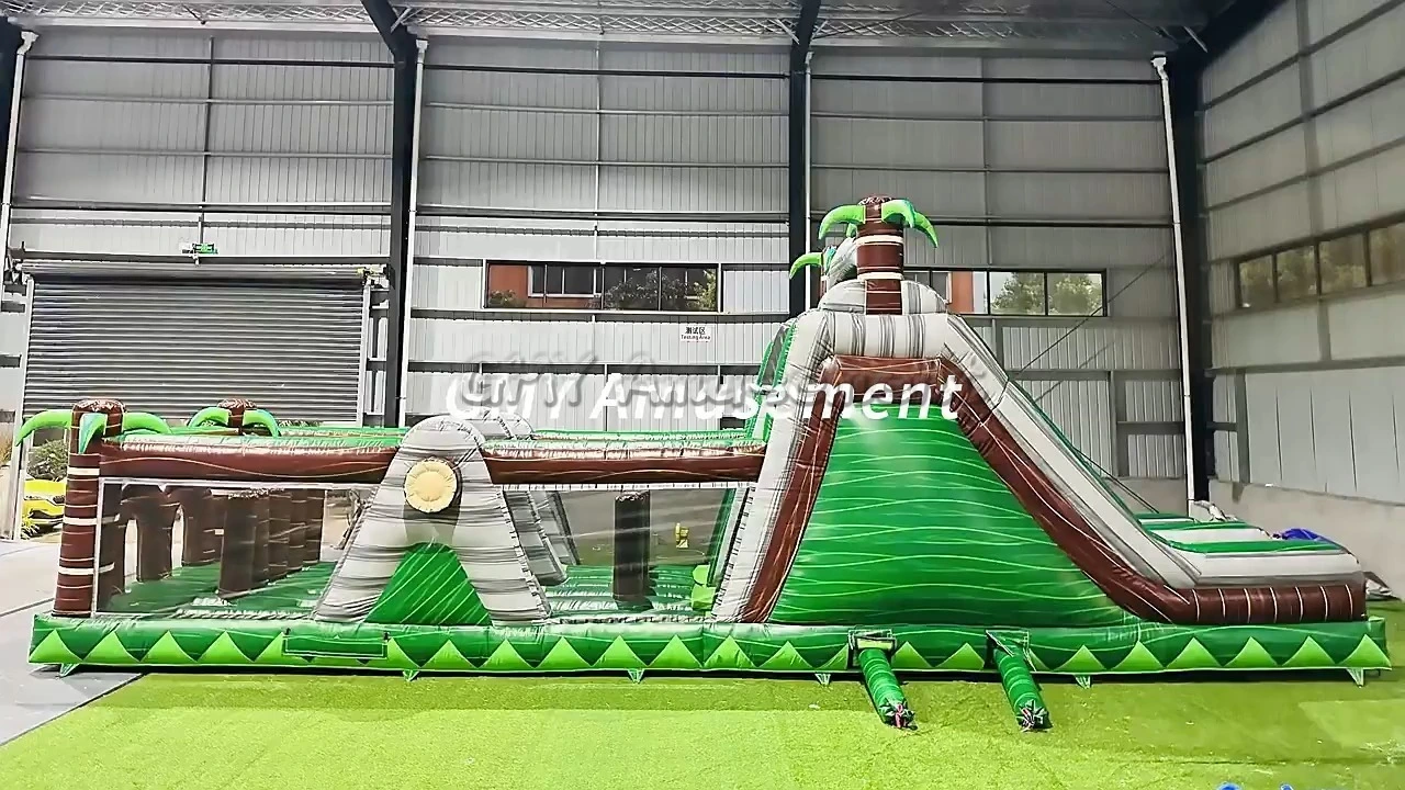 Commercial Pvc Green Marble Tropical Inflatable Palm Tree Obstacle Course GMY Inflatables 1