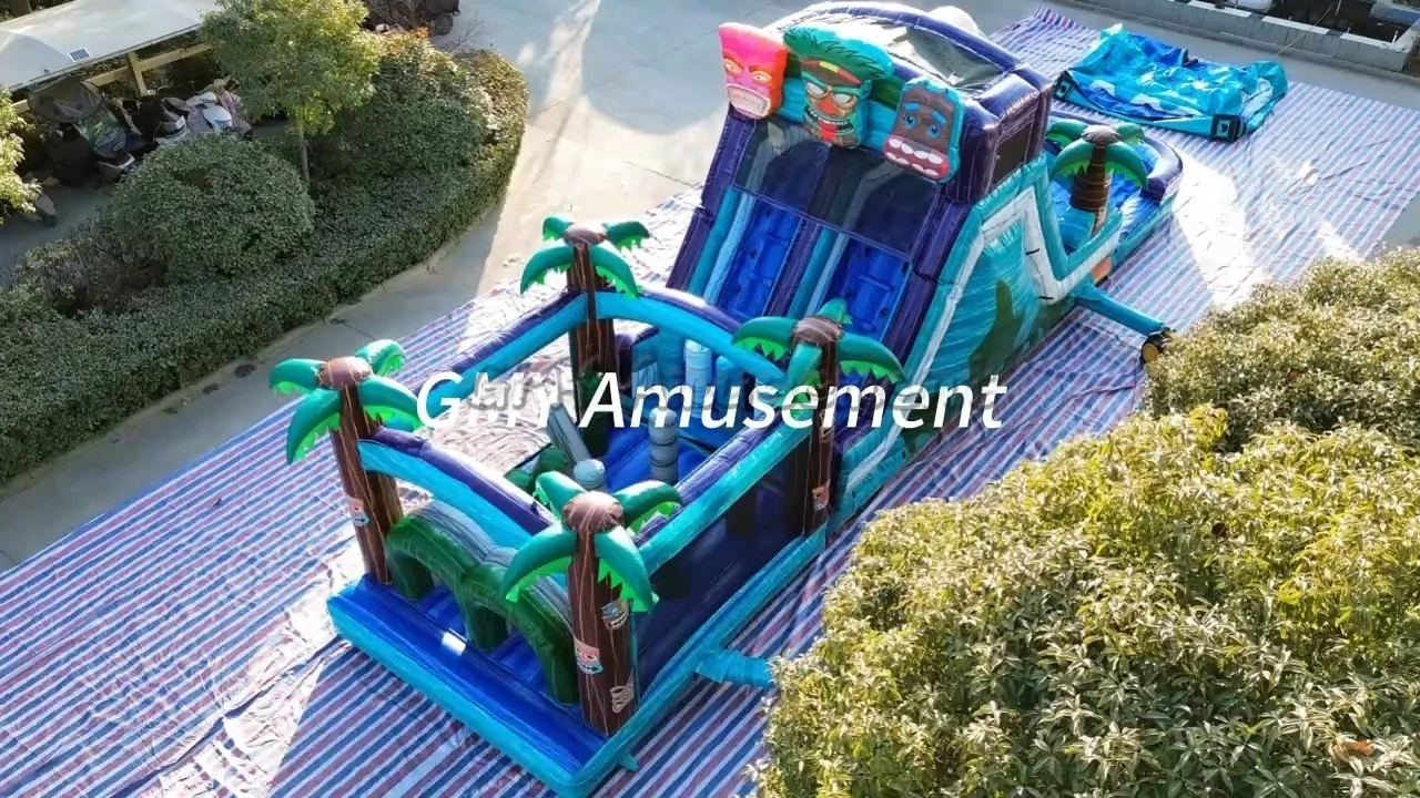 Blue Tropical Palm Tree Commercial Pvc Obstacle Course Inflatables Outdoors GMY Inflatables 1