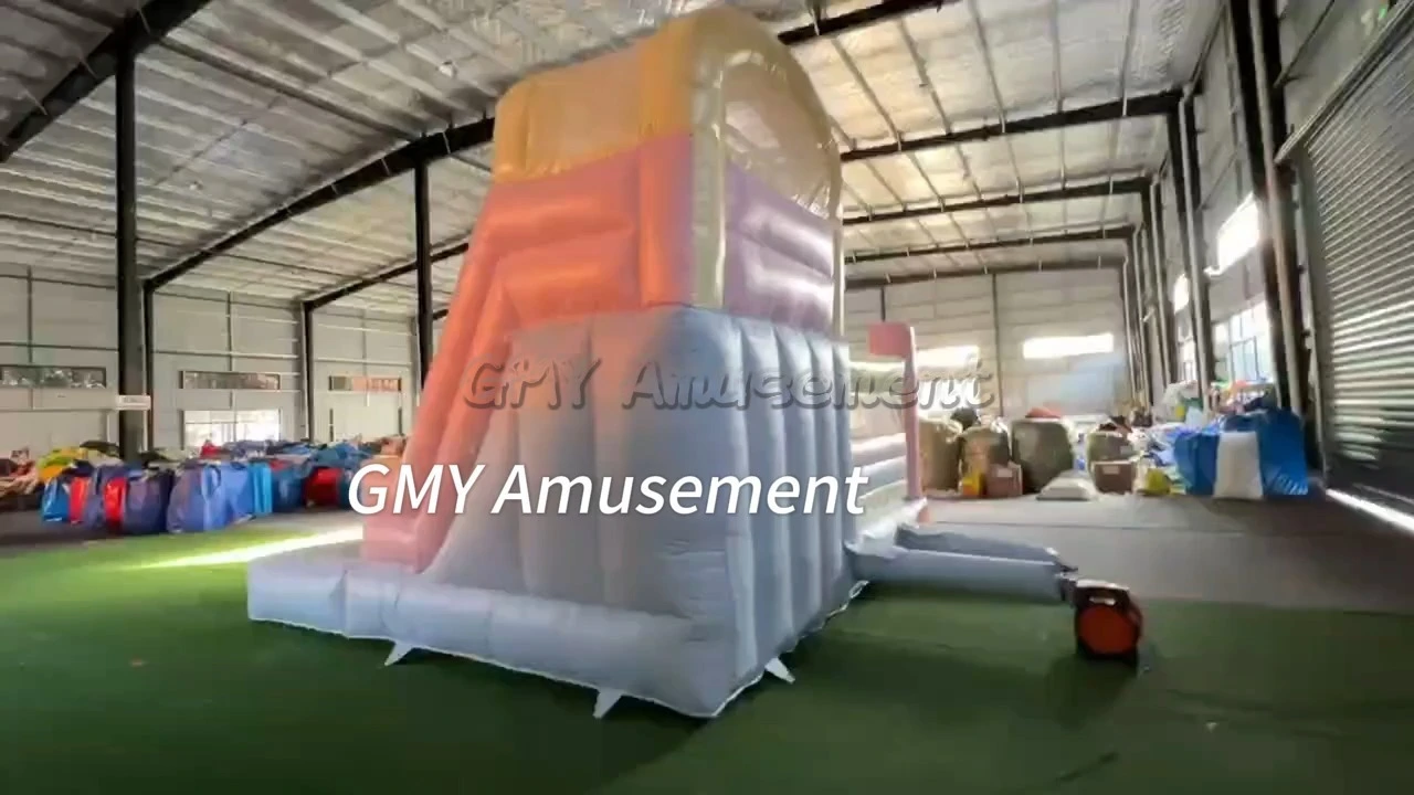 Rainbow Bouncy Castle Water Slide Bounce House With Ball Pit Pool GMY Inflatables 1
