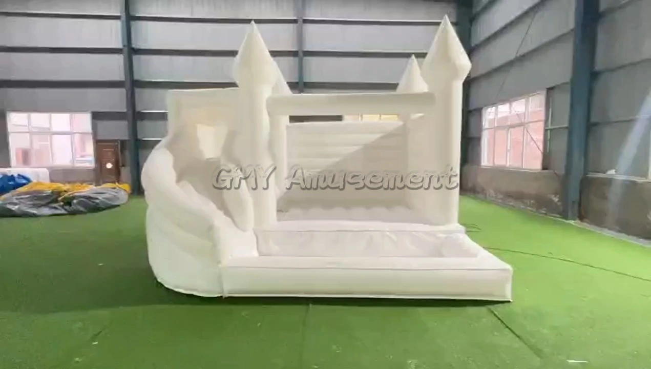 White Bounce House With Slide Ball Pit Pool GMY Inflatables 1
