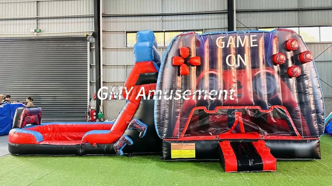 Game On Water Bounce House Inflatable With Waterslide Pool GMY inflatables 1