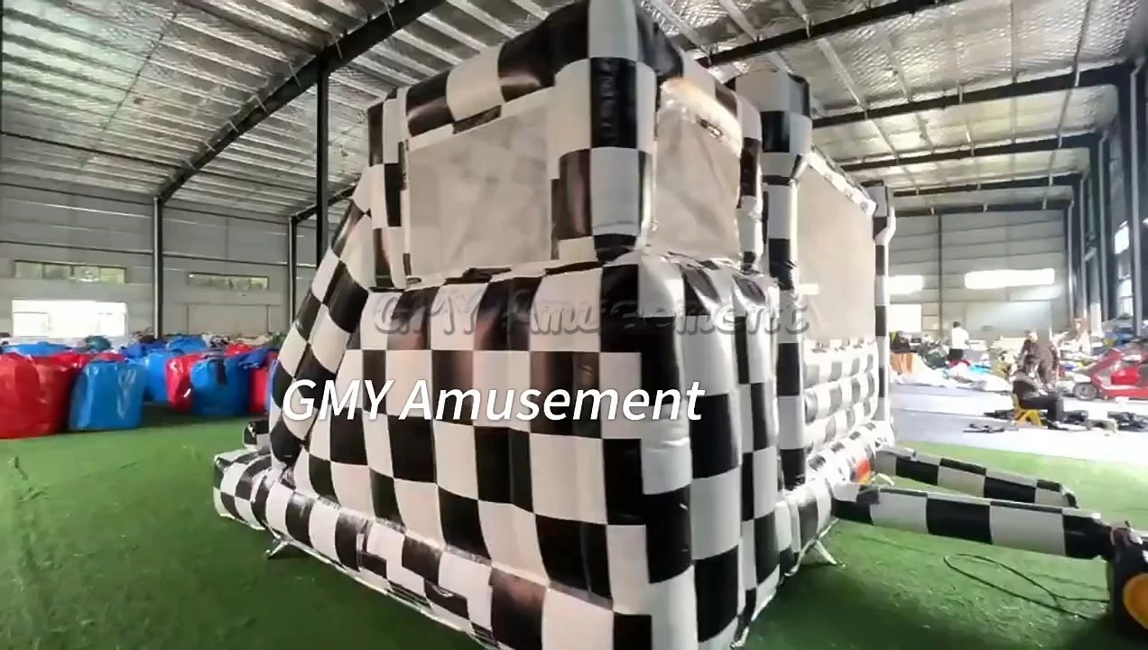 White Black Checkered Inflatable Slide Bounce House With Slide GMY Inflatables 1