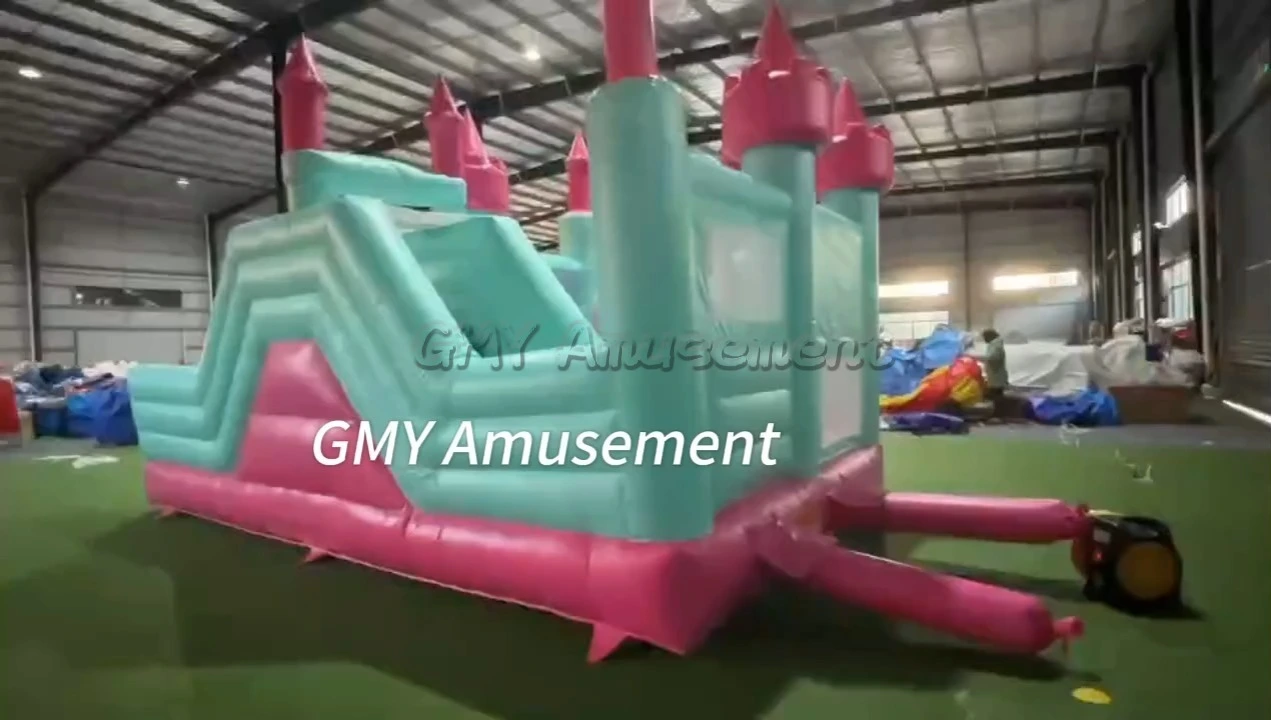 Rainbow Castle Commercial Bounce House Combo With Slide GMY Inflatables 1