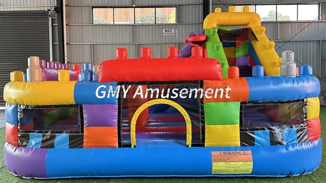Lego Block Inflatable Bounce House Combo With Slide GMY Inflatables 1