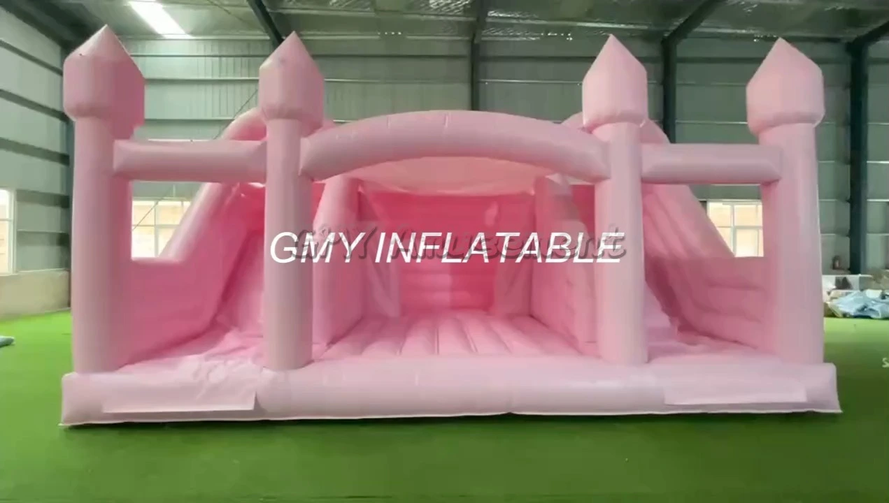 White Pastel Pink Bounce House With Double Slide For Adults Kids GMY Inflatables 1