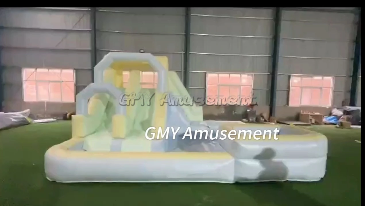 White Pastel Bounce House Water Slide Combo With Ball Pit Pool GMY Inflatables 1
