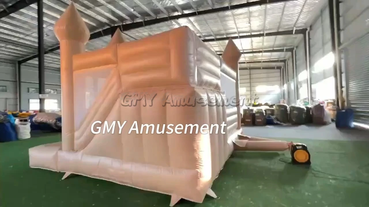 Pastel Tan White Ball Pit Slide Bounce House With Slide GMY Inflatables 1