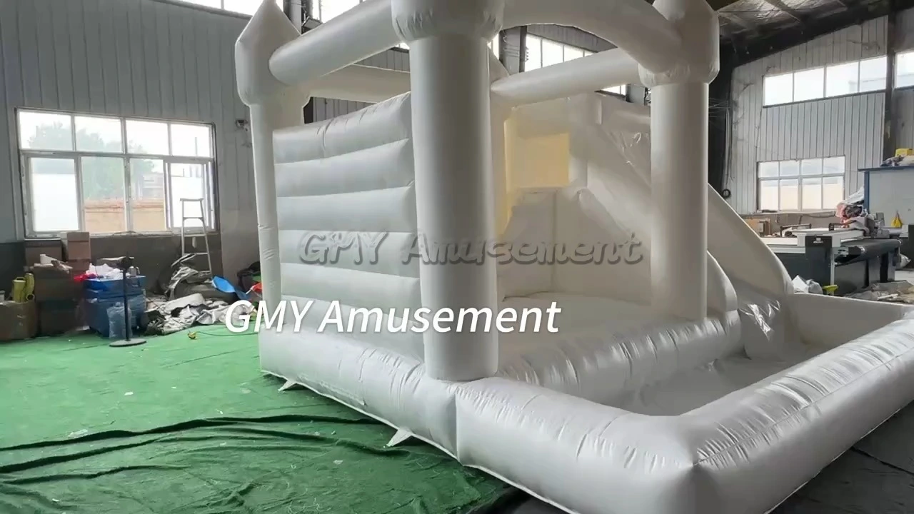 15X15 White Bounce House With Slide And Ball Pit GMY Inflatables 1