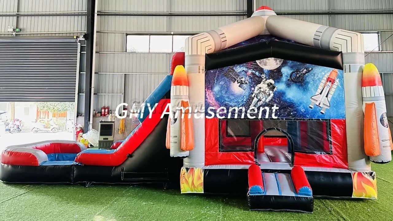 Space Rocket Inflatables Bounce House With Water With Slide GMY Inflatables 1